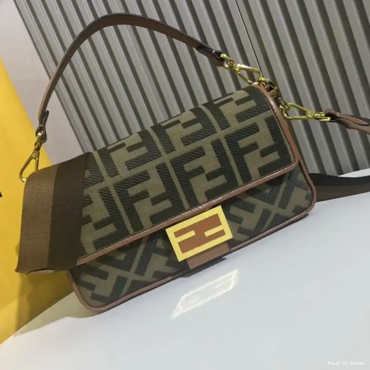 Affordable HOT Fendi Medium Baguette Motif Green Canvas FF Bag In 0625